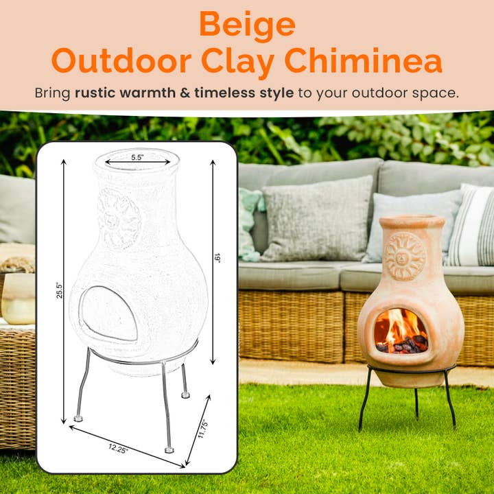 Quickway Imports - Wholesale Fire Pit - Outdoor Clay Chiminea Sun Design Charcoal Burning Fire Pit1