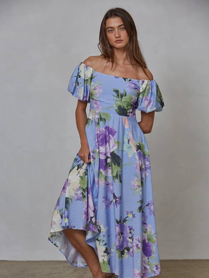 L7909 | Woven Rayon Nylon Floral Off The Shoulder Dress for wholesale by By Together