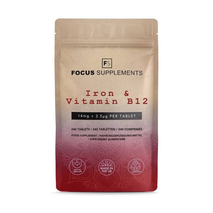 Focus Supplements – Engroshandel Kosttilskud og vitaminer – Jern & B12 (14 mg + 2,5 µg) 240 tabletter
