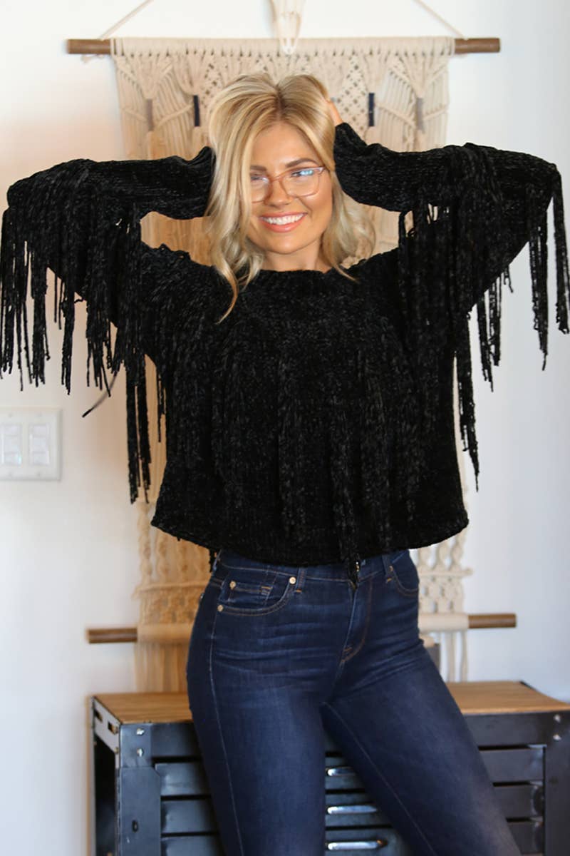 ANGIE - Wholesale Knit Sweater - Women's - XHH31-ASIS CHENILLE FRINGE PULLOVER SWEATER16