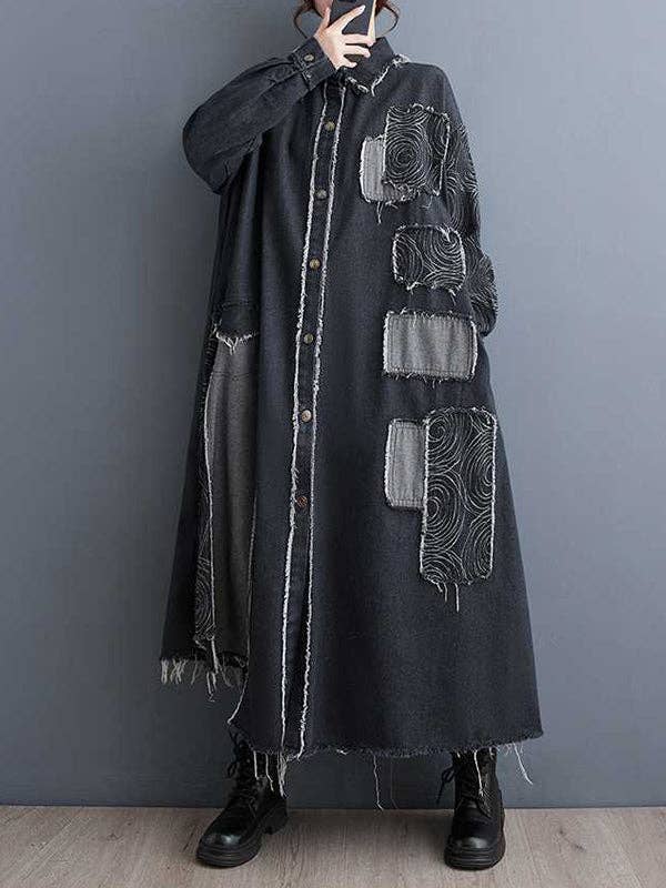 UZ Wholesale Store – wholesale Trenchcoat - Dam – Asymmetrisk knäppt lång trenchcoat med fransar och delade sömmar, lös passform4