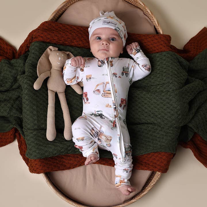 Snuggle Hunny – wholesale Sleepsuit – Baby – Diggers & Tractors Organic Snugglesuit Convertible Romper