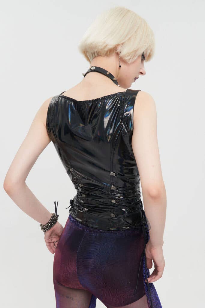 Zwart WT065 - Holografische top van PU-leer met tailleband voor groothandel op Faire1