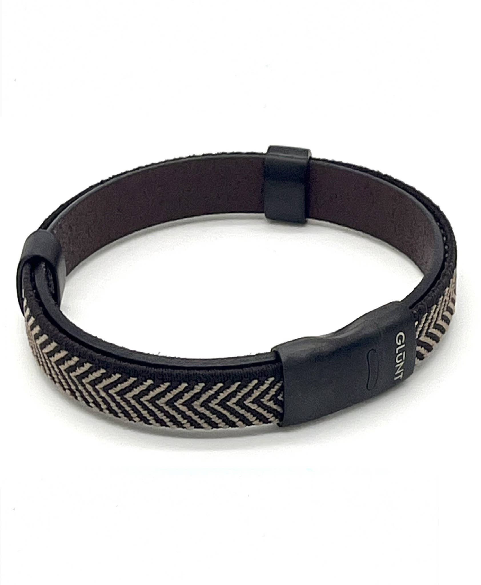 GLUNT - Wholesale Bangle Bracelet - SKB DARK BROWN / CAMEL- DARK BROWN LEATHER