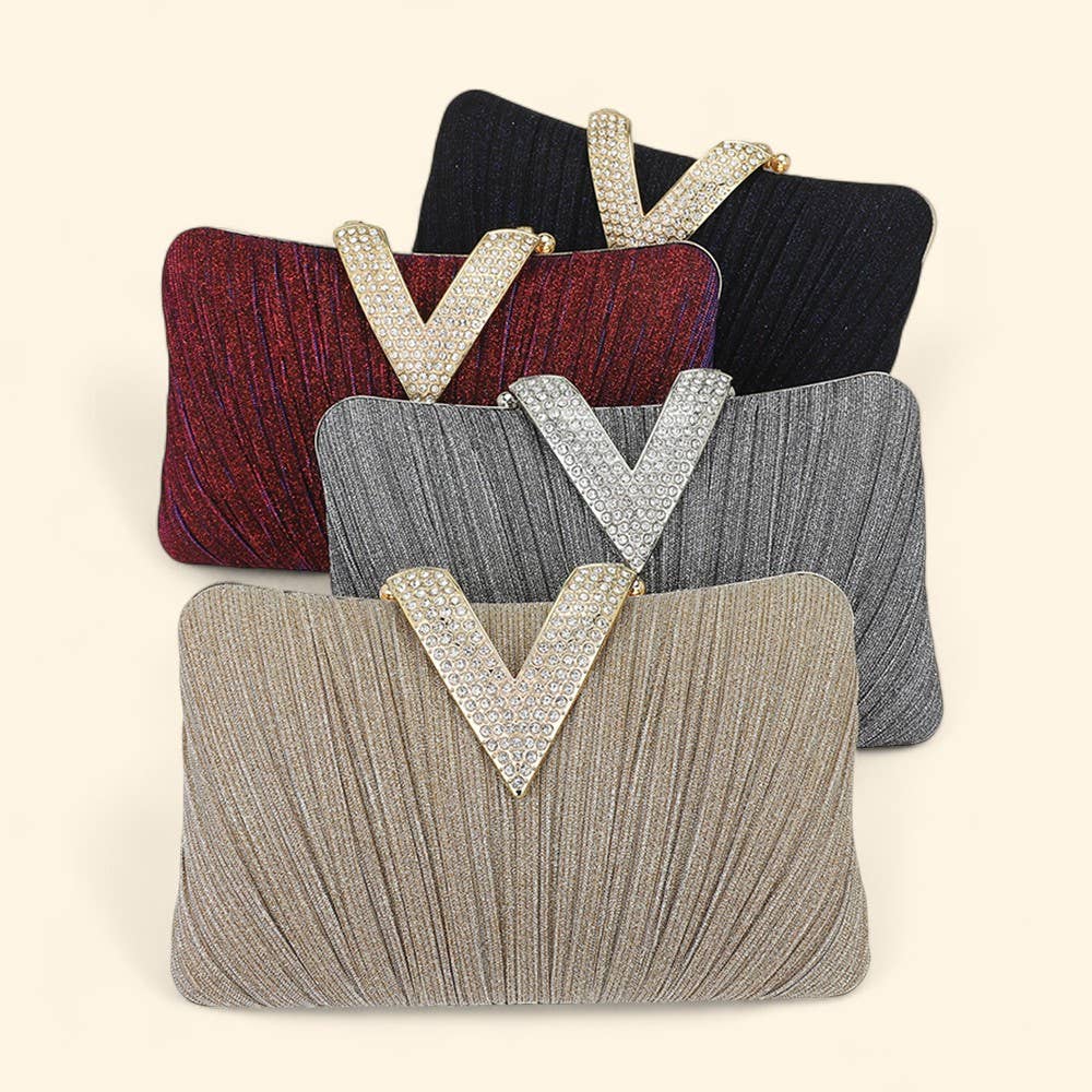 Sensibling Corp. - Wholesale Clutch - Dames - Sprankelende Stof Steen Geplaveide V-Vouw Clutch / Avondtas0