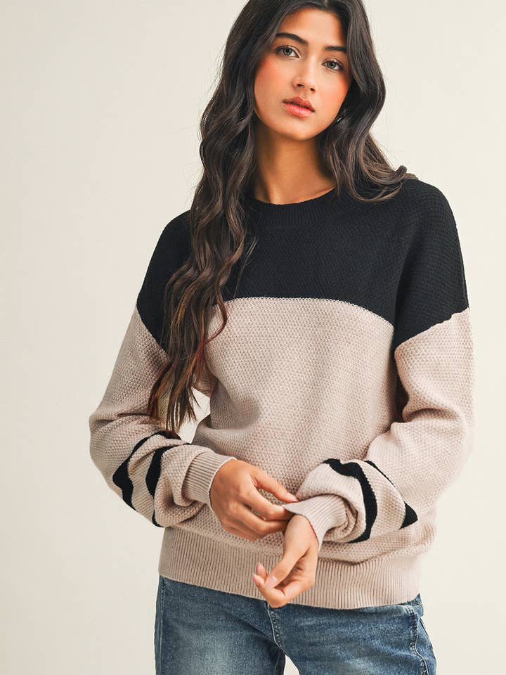 Pull décontracté à manches rayées en maille à blocs de couleur LDC pour la vente par Little Daisy Closet