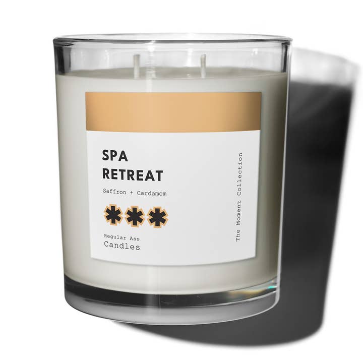 Spa Retreat, Saffron + Cardamom 11oz Luxury Candle for wholesale by Regular Ass Candles