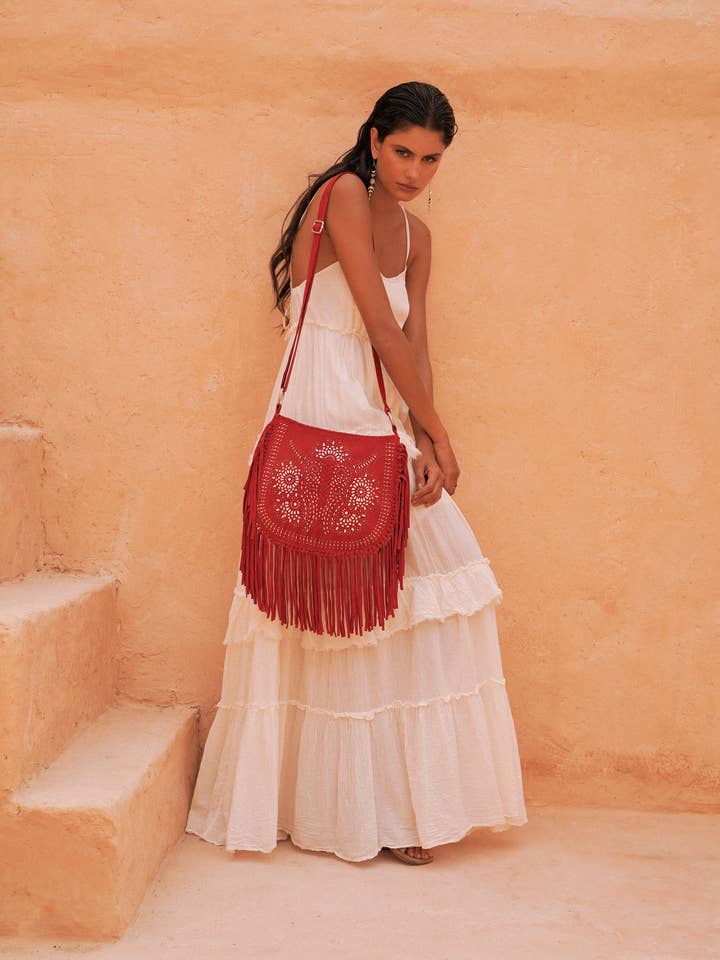 Navajo Sunflower Cut-Out Bag Ruby Red/Silver for wholesale by Jodi Lee