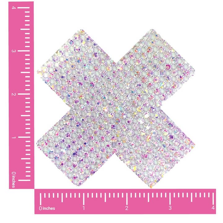 Super Bling Iridescent Crystal Jewel X Factor Nipple Cover Pasties for wholesale on Faire