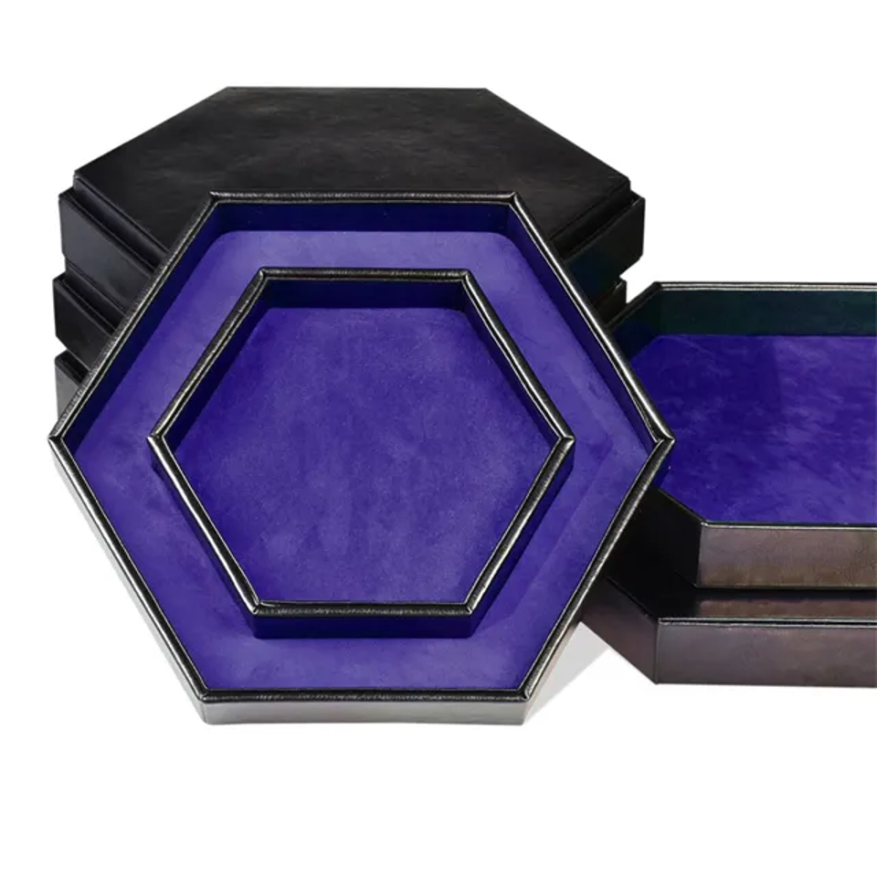 Tabletop Dominion Limited – wholesale Dice – Tray of Fates | Hexagonal Dice Tray | Blue Felt3