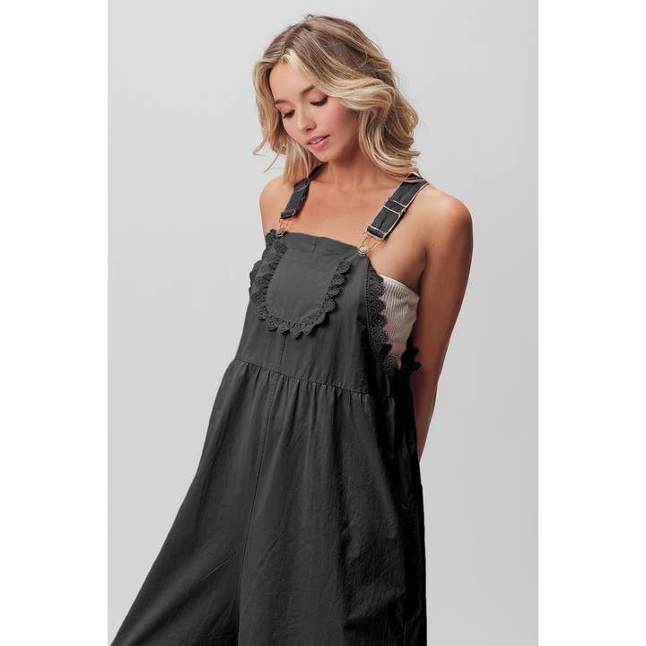 LACE EDGE DETAIL WIDE LEG OVERALL for wholesale by IVE