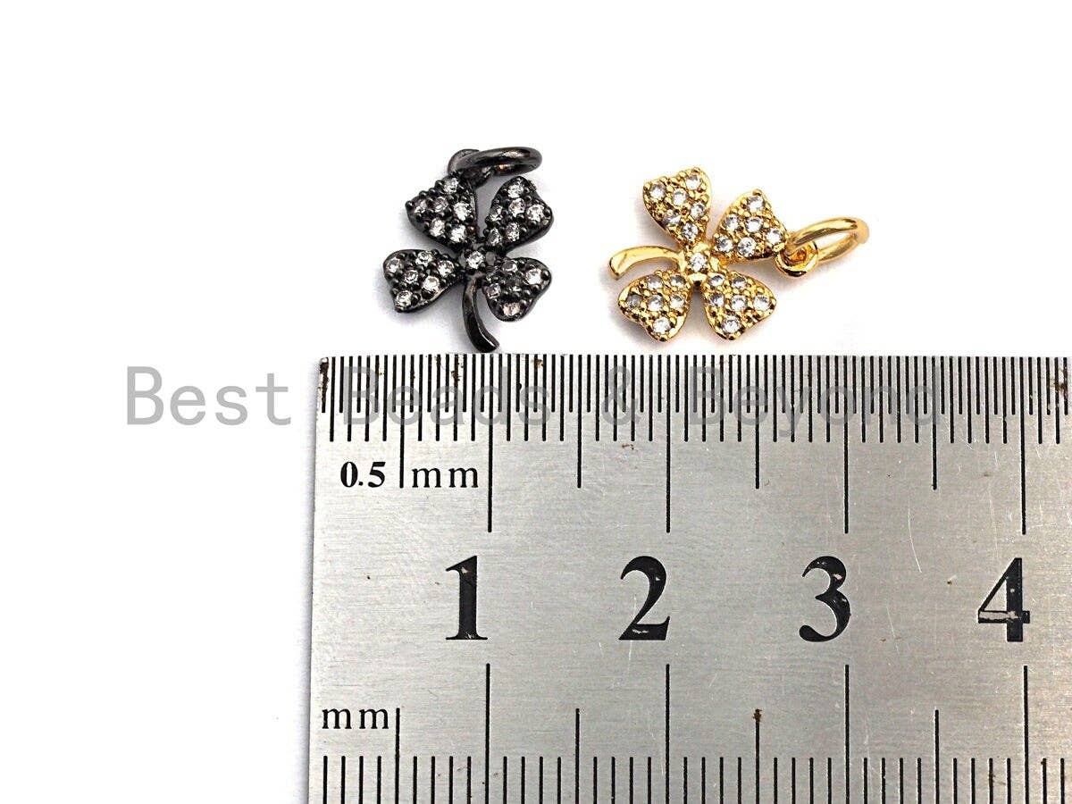 BestBeads&Beyond - Wholesale Individuele bedel/hanger - CZ Micro Pave Vier Blad Klavervormige hanger/Charm, Zirkonia hanger Charm, 10x12mm, sku #F9184