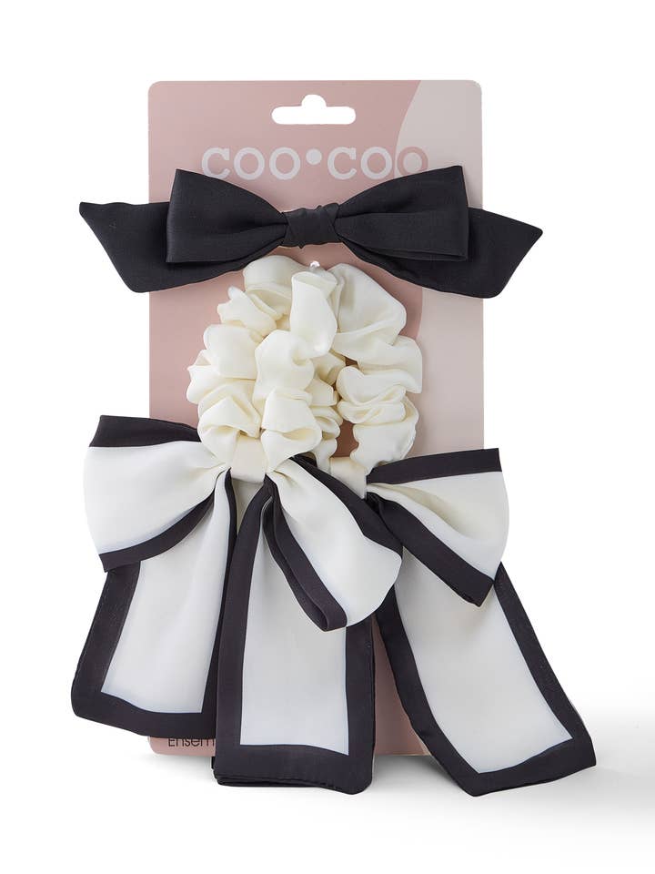Pinza para coleteros y moños Western Bow de 3 piezas, color marfil/negro para venta al por mayor de CooCoo Beauty