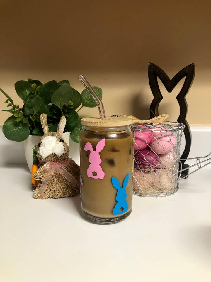 Bunny Glass Cup, Påske Cup, Ice Kaffekop, Bunny Tumbler for engroshandel hos MommyandMarie