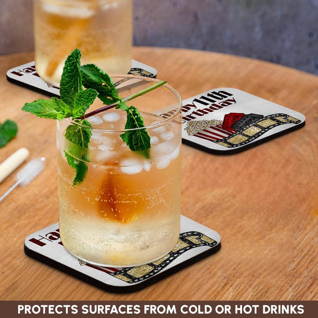 3dRose - Wholesale Coasters - 3dRose, Cute Movie Cinema Themed Happy 11th Birthday, Coaster9