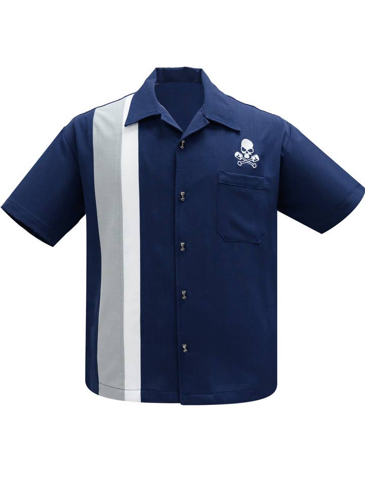 Skull Piston Racer in blu navy/argento/bianco per la vendita all'ingrosso da parte di Steady Clothing