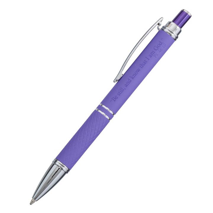 Christian Art Gifts - Wholesale Pen - Pen in Case Be Still Purple Ps. 46:102