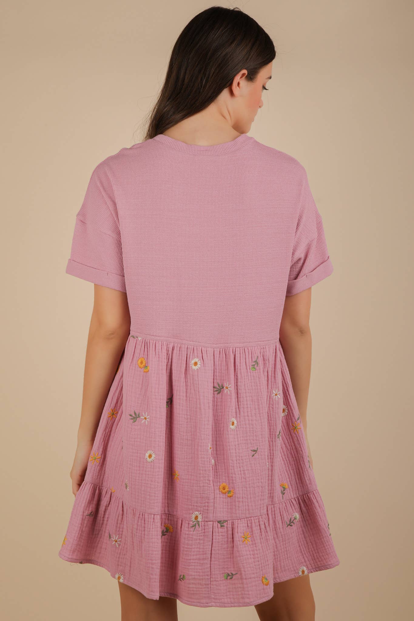 VERY J - Wholesale Dress - Women's - ND31718-Oversized Floral Embroidered Knit Mini Dress8