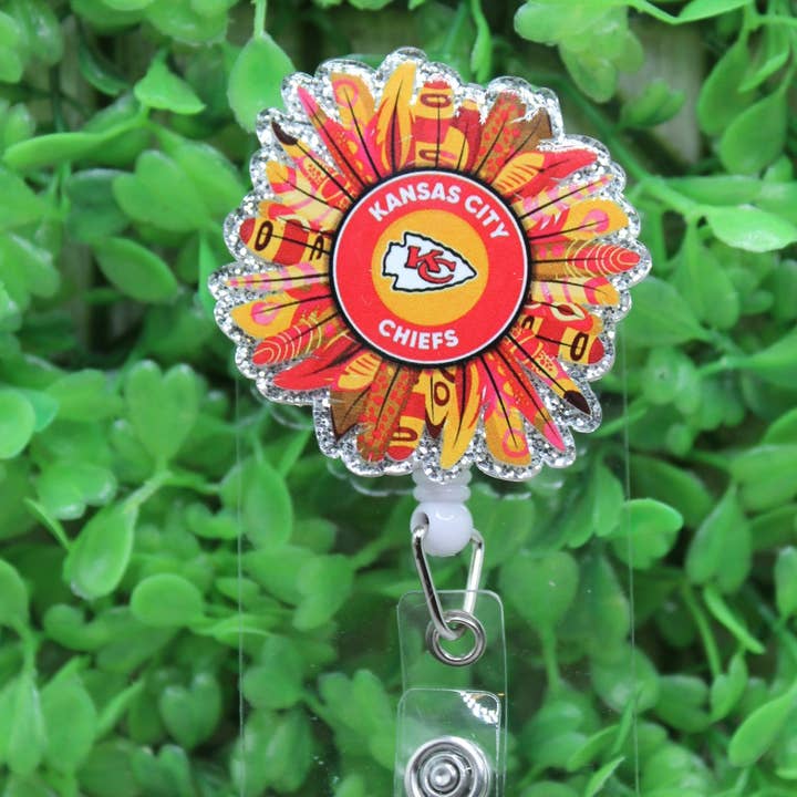 KC Chiefs Feathers Badge/ID Holder Reel for wholesale by Hylidae Boutique