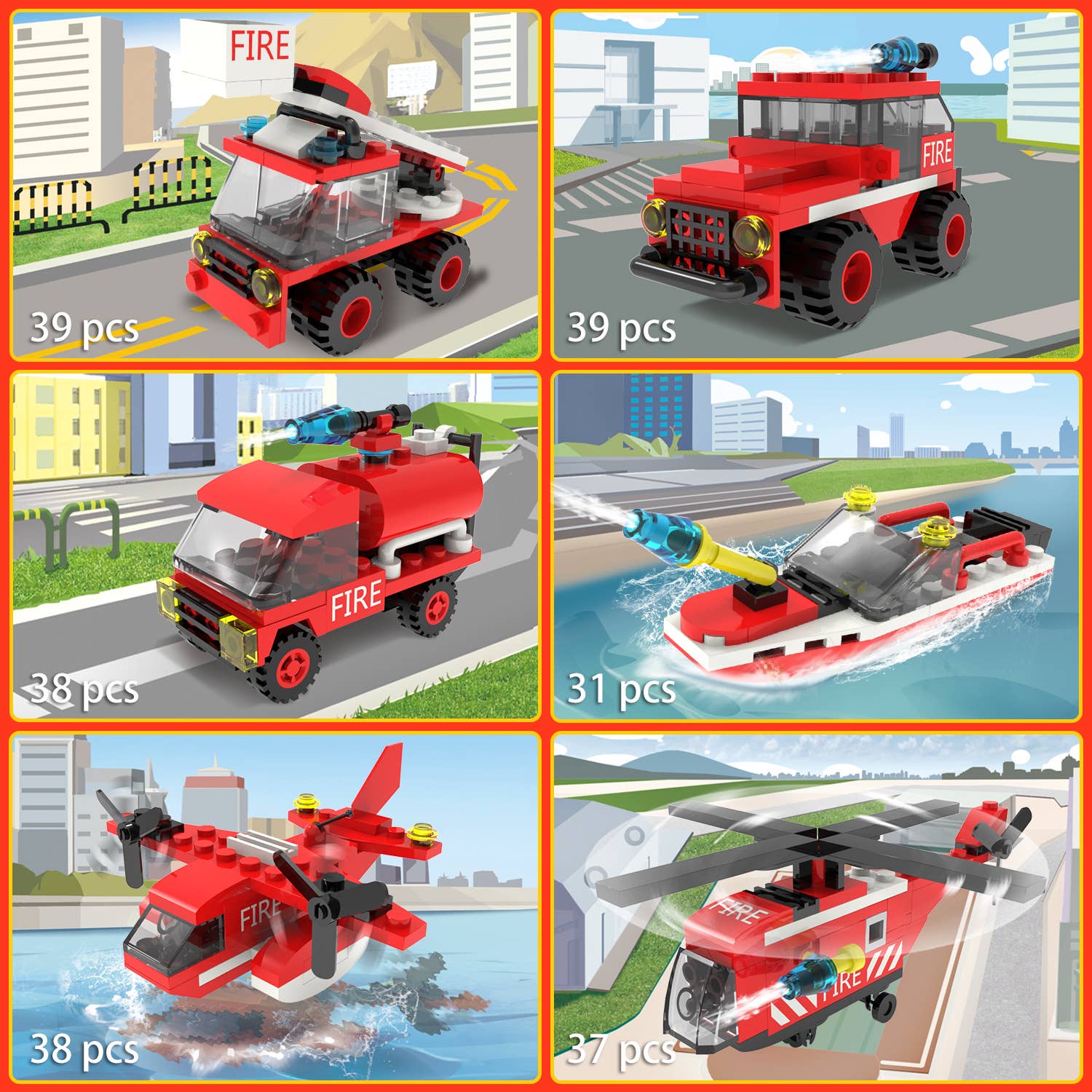 Fun Little Toys - Wholesale Building Set - Kids - 222Pcs Fire Rescue Vehicles Building Blocks Set5
