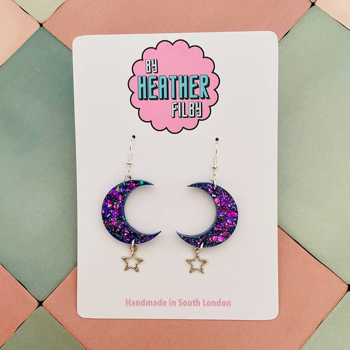 Brincos Brilhantes com Purpurina de Lua (MAIS CORES) - Mais Vendidos por atacado de By Heather Filby