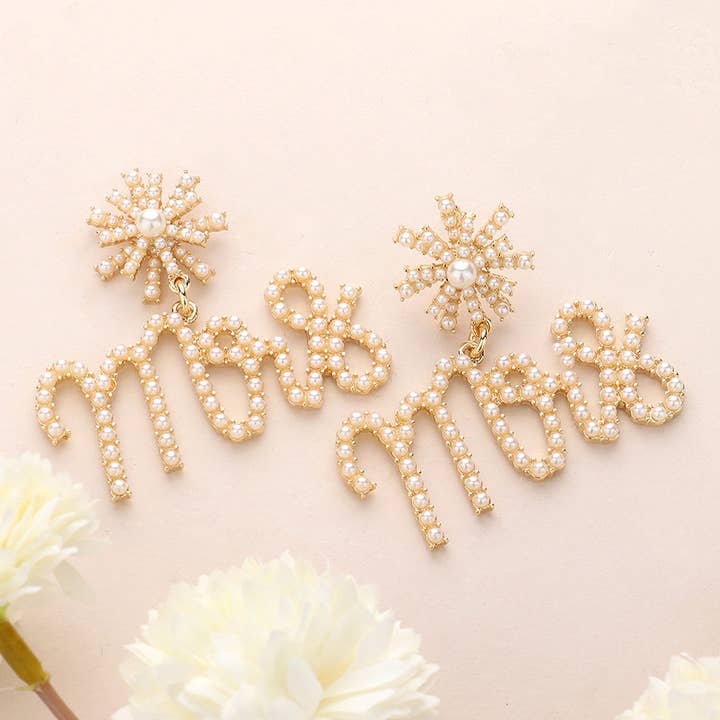Sensibling Corp. - Wholesale Dangle Earrings - Mrs Rhinestone Embellished Message Dangle Earrings2