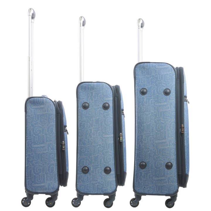 FUL Luggage (Concept One) - Wholesale Luggage - True Religion Blue 3-Piece Soft Sided Expandable Spinner Luggage Set