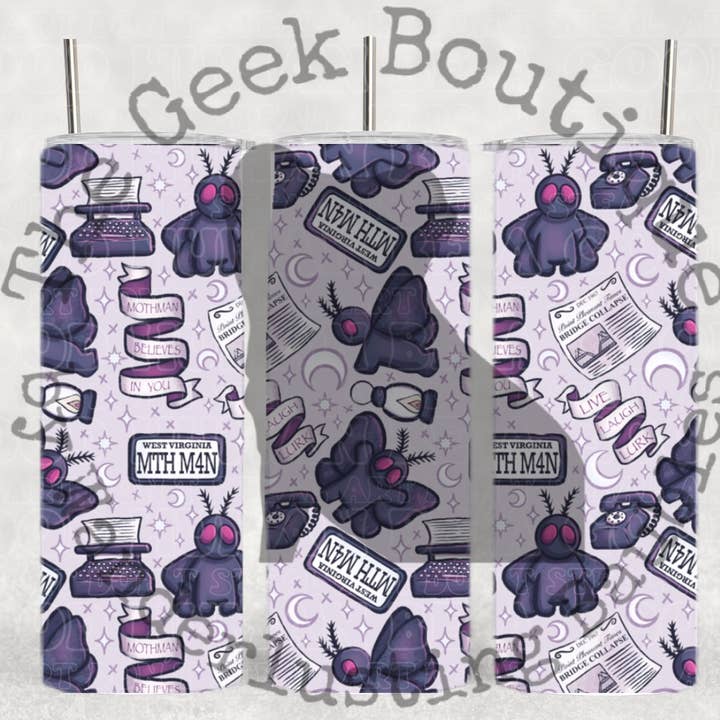 The Geek Boutique - Wholesale Insulated Mug/Tumbler - Lavender Mothman Cryptid Myth Legend WV Inspired Tumbler