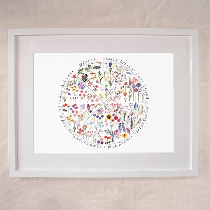 Säsongsblommor - Botanisk blommig guide konsttryck för wholesale av Hattie Buckwell