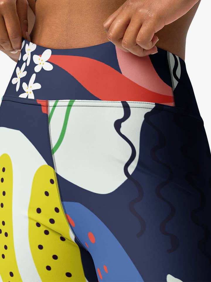Floral Capris "Fluid Flowers" Blue/Yellow/Red for wholesale by Loony Legs