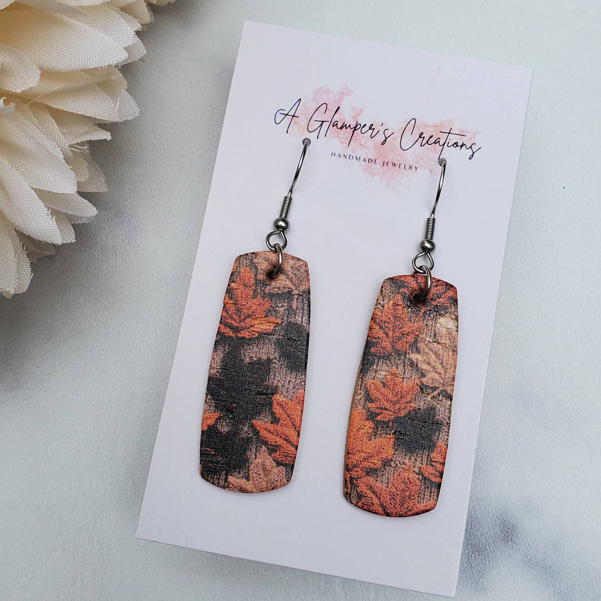 A Glamper's Creations LLC - Wholesale Dangle Earrings - Fall Embroidered Leaves Mini Bar Leather Earrings6