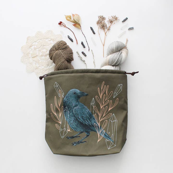 The Blue Rabbit House - Wholesale Drawstring Bag - Unisex - Amber the Raven | Project Bag | Drawstring Bag0