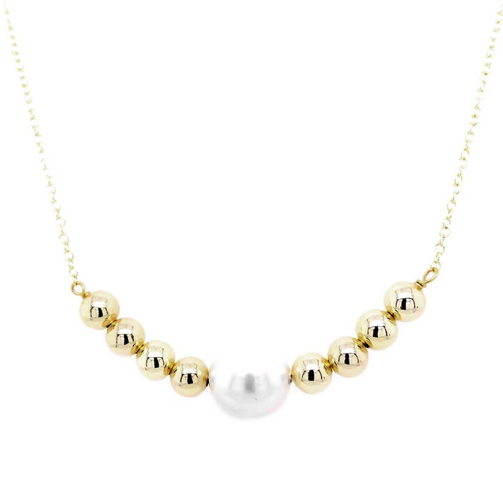 12mm Shell Pearl And 6mm Gold Ball Gold Plated Necklace for wholesale by Dlux Jewels