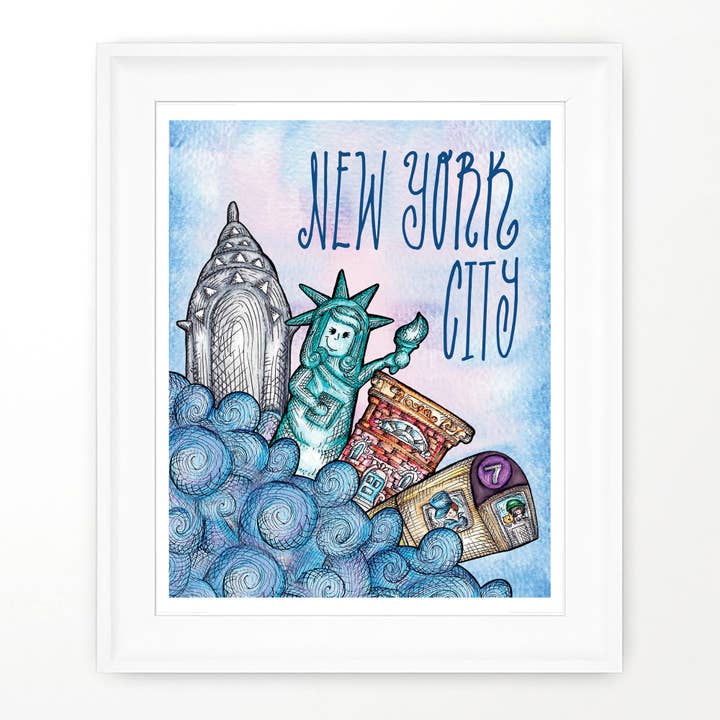 NEW YORK CITY PRINT | Lady Liberty, Empire State, Subway | N for wholesale by About A Cloud Stationery & Gifts