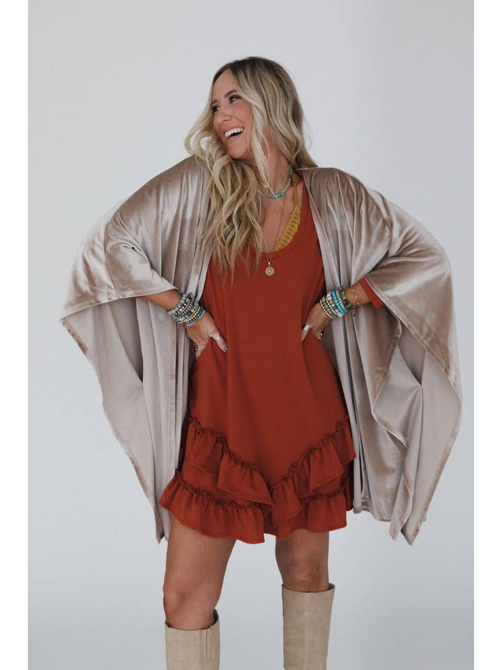 Three Bird Nest - Wholesale Kimono - Women's - Savoy Velvet Kimono - Taupe