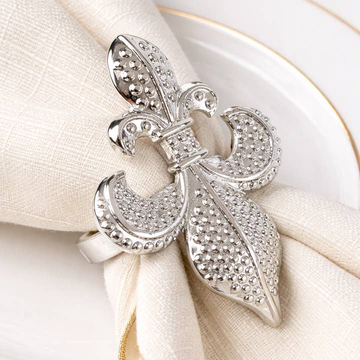 Silver Fleur De Lis Napkin Holder Ring for wholesale by Fennco Styles