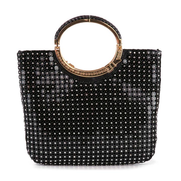 Metal Mesh Rhinestone Hand Tote for wholesale by Handbag Factory Corp