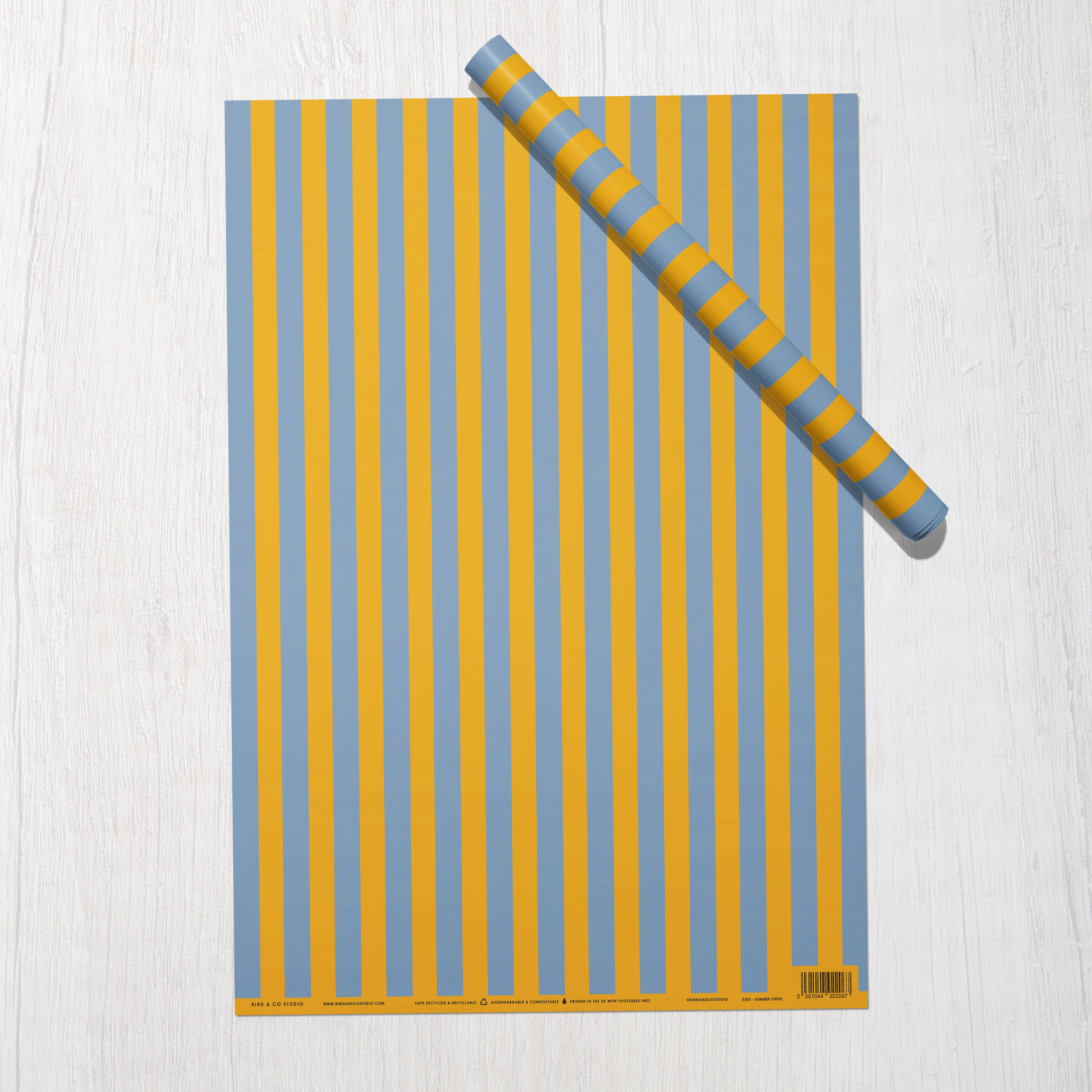 Bird & Co Studio - Wholesale Flat Wrap - Summer Stripe | Modern-Retro Recycled Gift Wrap Paper2