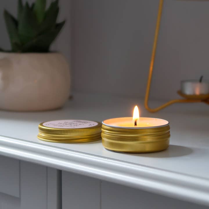 Timeless Aromas Ltd - Wholesale Reiskaarsen - Goud Blik 30g Soja Kaars | Blanco Etiket | Eigen Etiket0