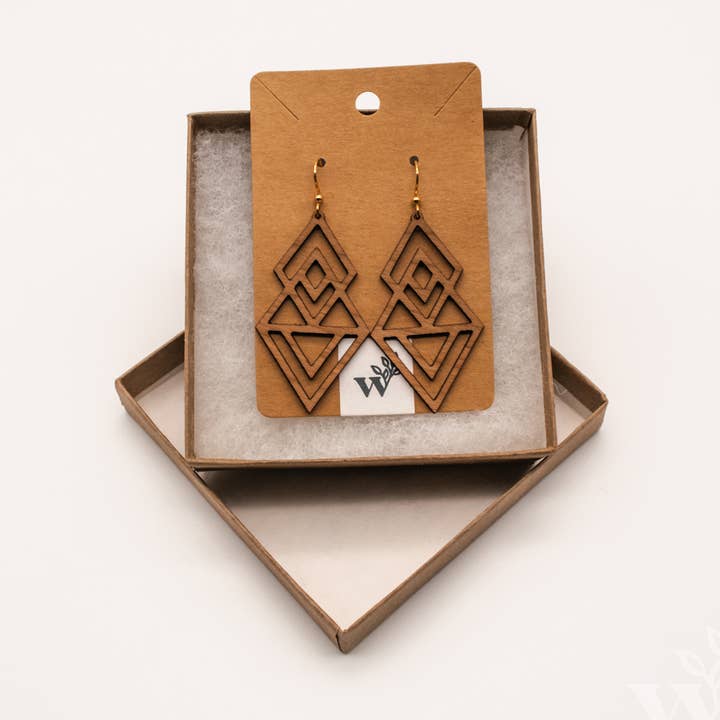 Geo Laser Cut Hardwood Earrings for wholesale by Wildewood Handcrafted Goods