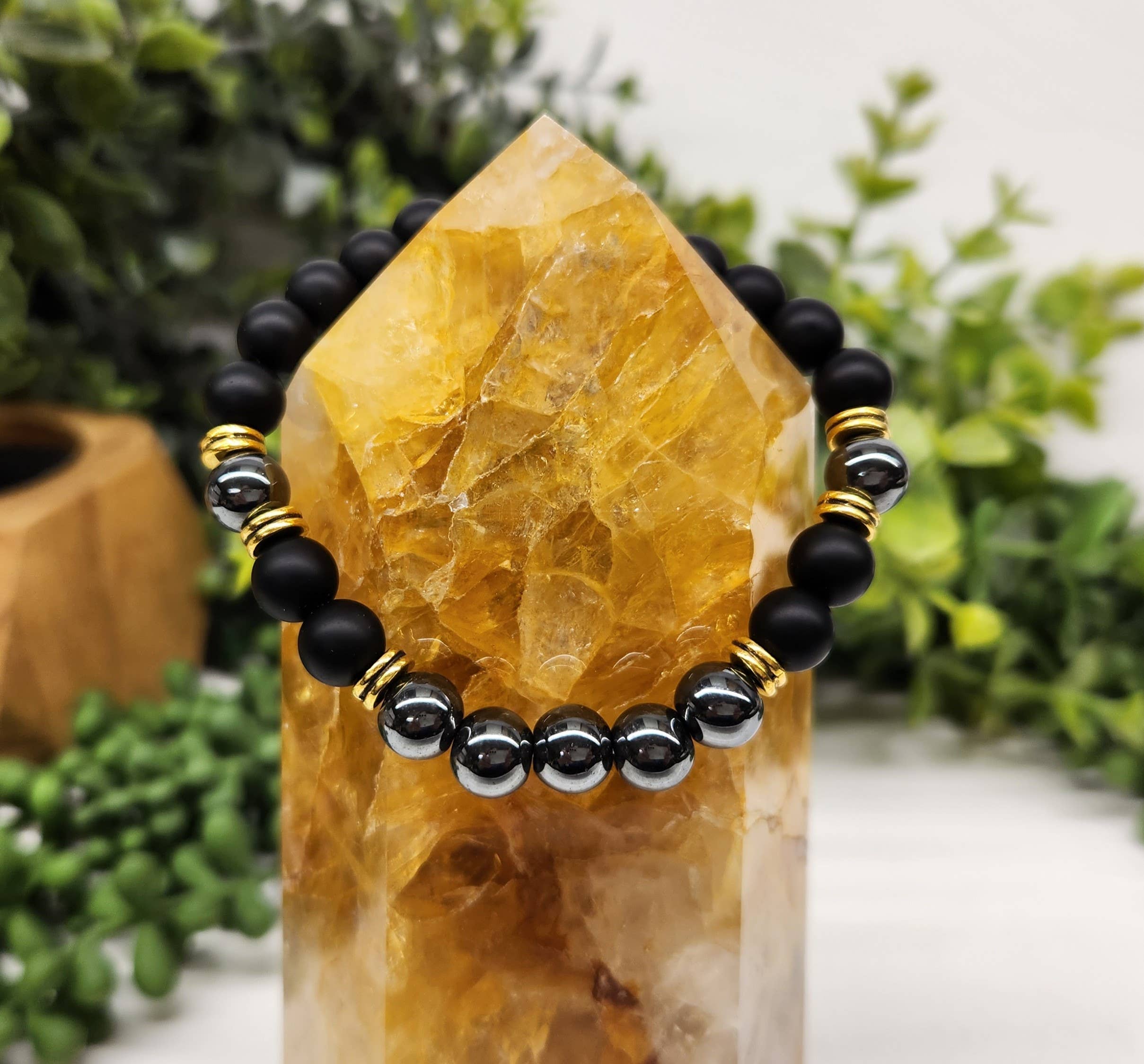 Meraki Gemstones - Wholesale Beaded Bracelet - GROUNDING/BALANCE - Black Obsidian-Matte/Hematite Bracelet6