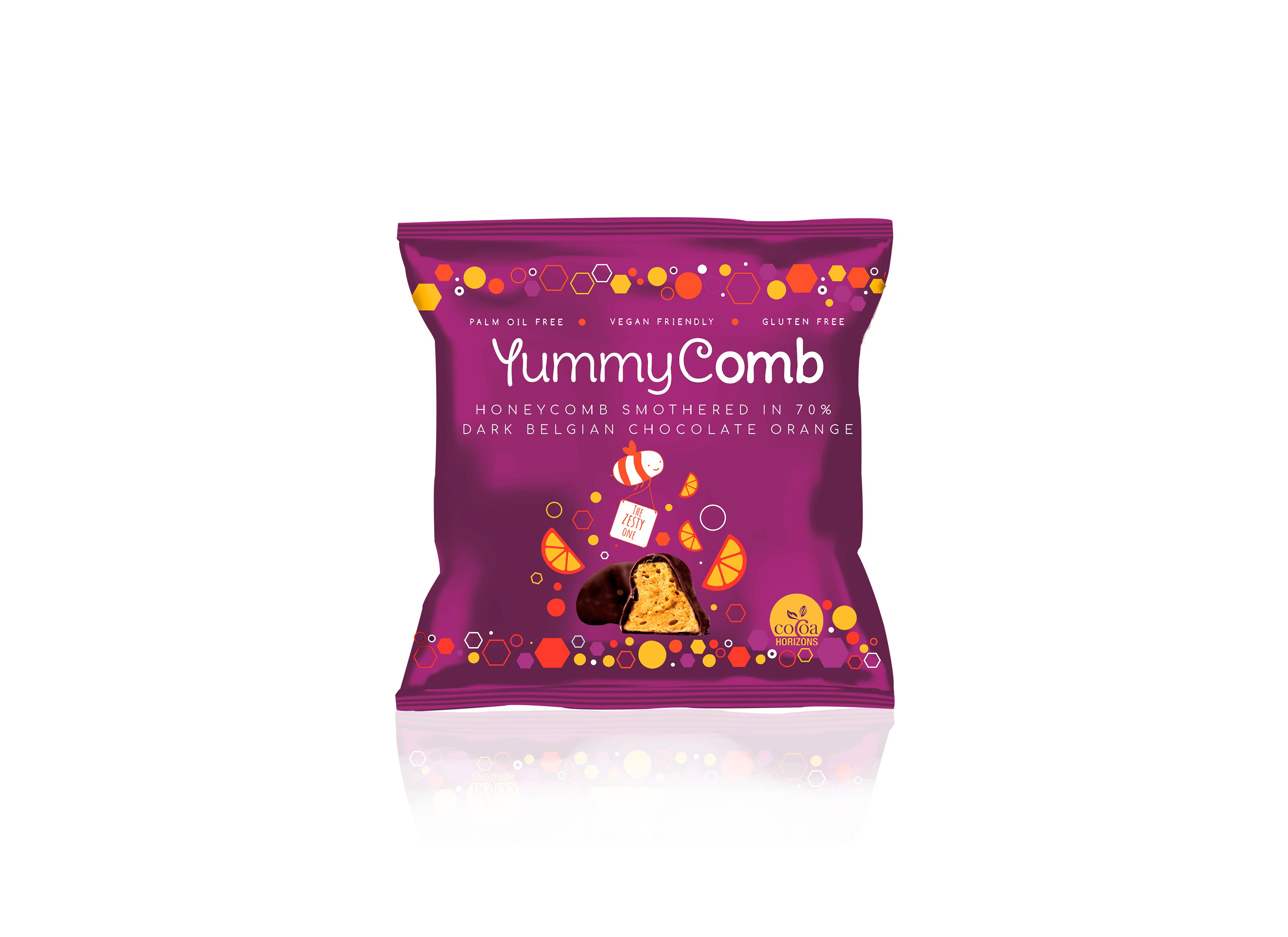 Yummycomb – wholesale Chokladtäckta godisar – 12 x 70% Mörkorange belgisk choklad Honeycomb Pack (40g)