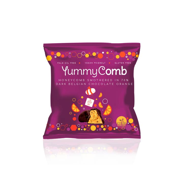 Yummycomb - Wholesale Chocolate Covered Sweets - 12 x 70% Dark Orange Belgian Chocolate Honeycomb pack (40g)