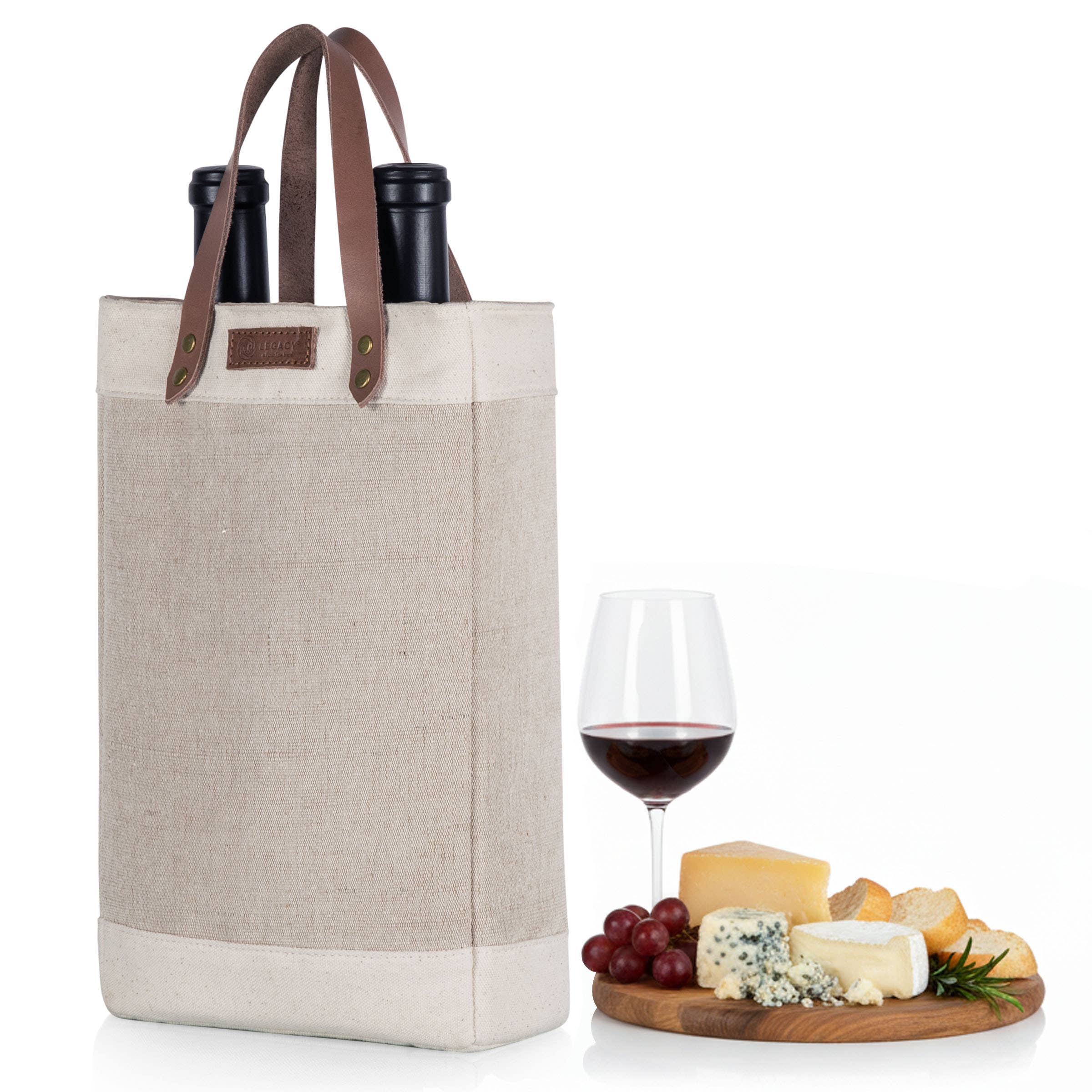 Beige Pinot - Jute 2 Bottle Insulated Wine Bag for wholesale on Faire13