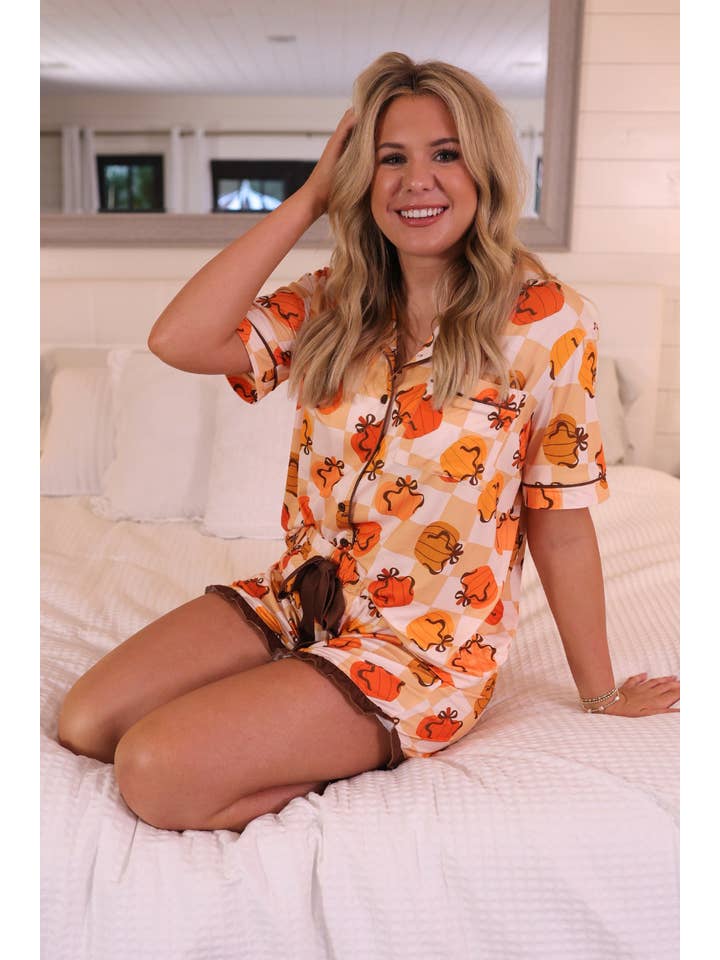 Green Harvest Hues Ruffle Pajama Set for wholesale on Faire7