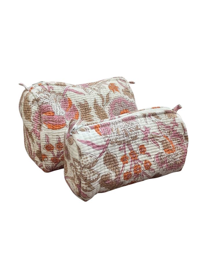 Grace Print Quilted Cosmetic Bag, White/Pink (Small) for wholesale by NIBI MTK