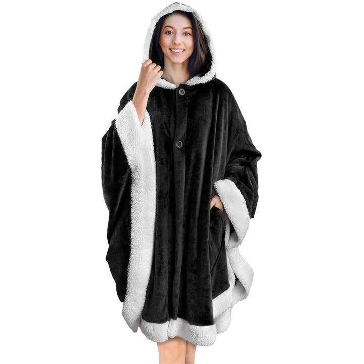 Pavilia - Wholesale Poncho - Women's - Angel Wrap Hoodie Sherpa Poncho Blanket79