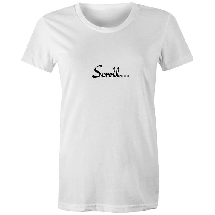 Womens White Scroll Anti Online Trolling Organic Crew Tee for wholesale on Faire