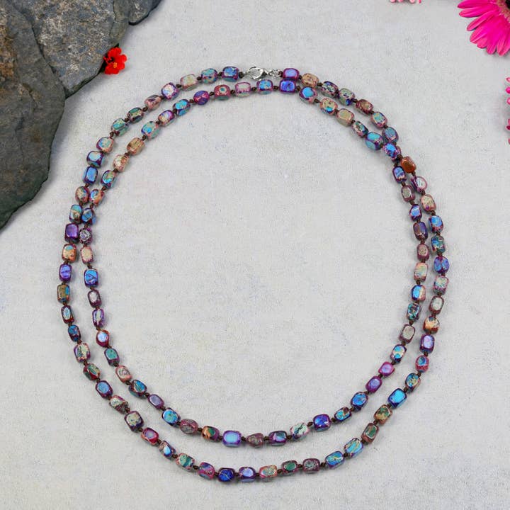 24F109-1 - Mystic Tides – 40" Sea Sediment Jasper Necklace for wholesale by IST Jewelry