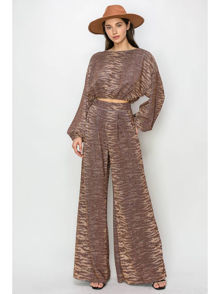 METALLIC PRINTED PALAZZO PANTS 2370 for wholesale on Faire1